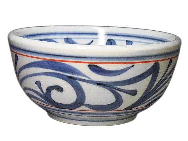 砥部焼・梅山窯・5.5寸ボール（朱線唐草文）【和食器通販e-tobeyaki.com】