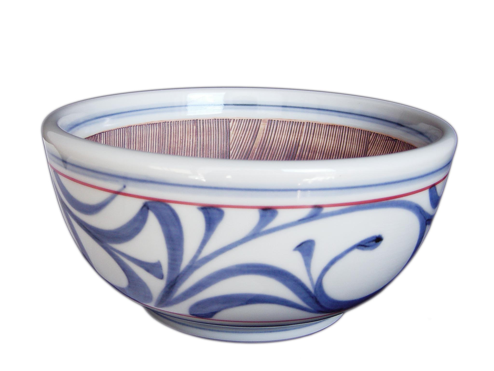 砥部焼 梅山窯・6寸すり鉢（朱線唐草） 和食器通販 【e-tobeyaki.com】