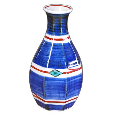 砥部焼・梅山窯・面取り徳利（ごす巻朱線）【和食器通販e-tobeyaki.com】