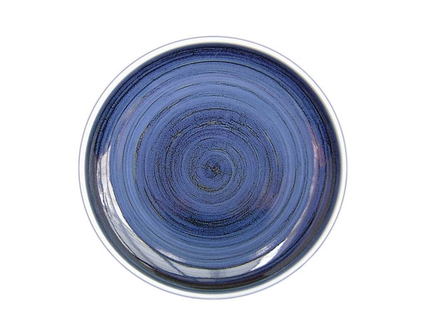 砥部焼 梅山窯・8寸切立丸皿（ゴス巻） 和食器通販【e-tobeyaki.com】