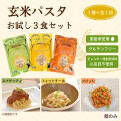 【リニューアル】グルテンフリーの玄米パスタ お試し3食セット ※クリックポストで発送のためポスト投函【配送日指定不可】 