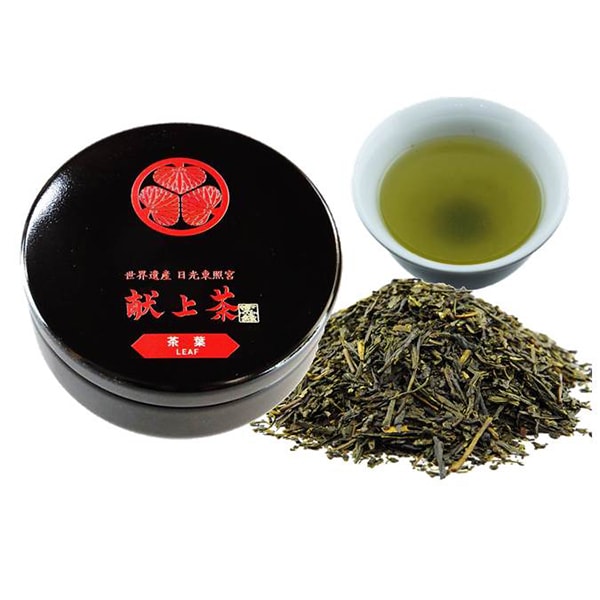 日光東照宮献上茶 黒缶 リーフ