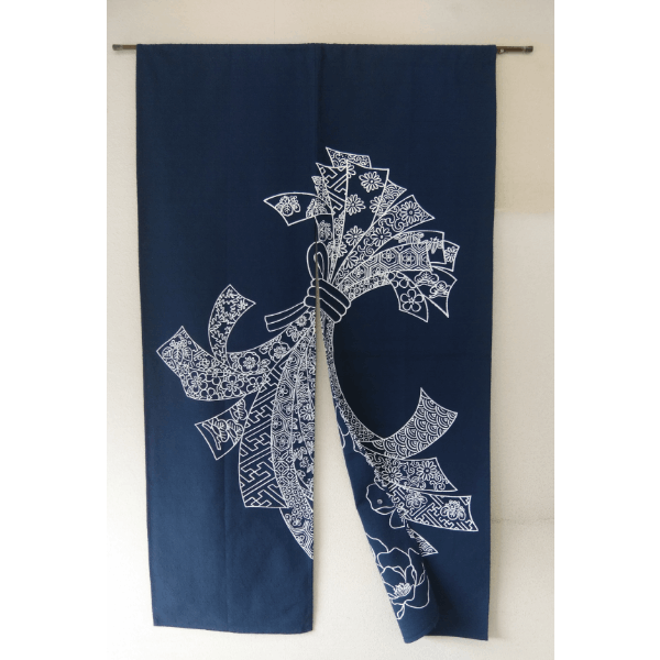 武州正藍染「やたら格子」のれん （円窓柄） | とちぎの工芸から探す