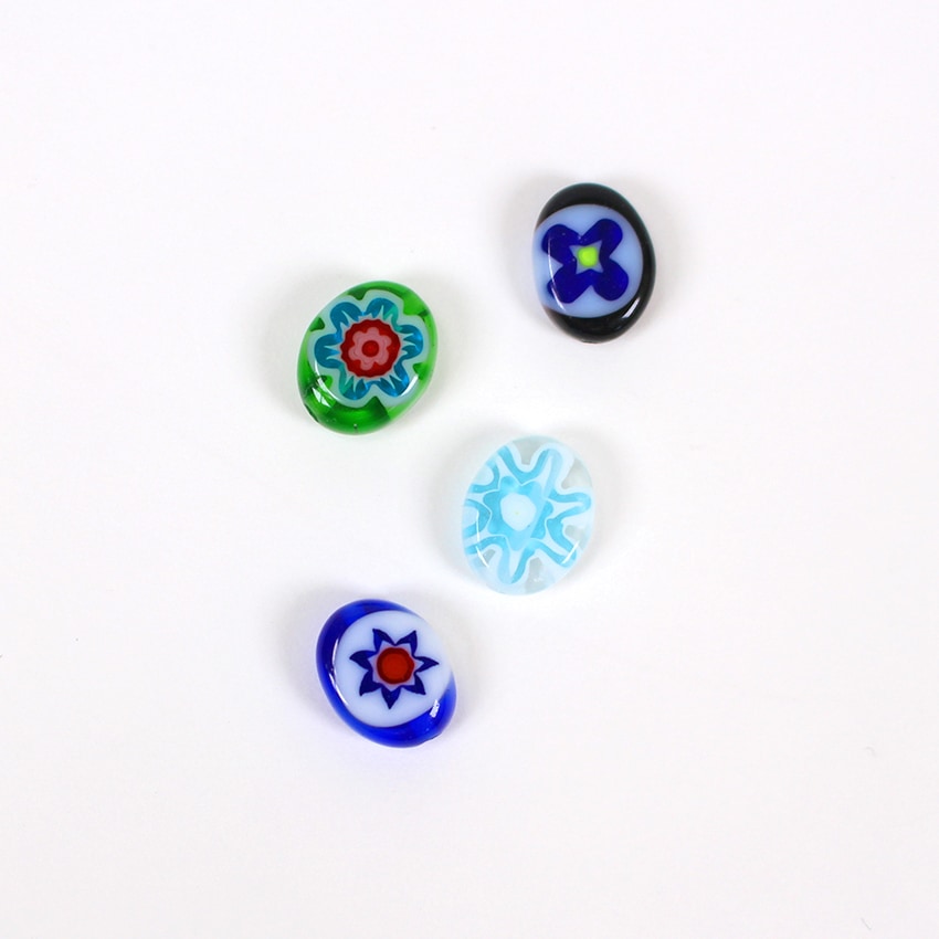 ミルフィオリガラス8 オーバル平 ミックス 約8×10mm 4ヶ入り