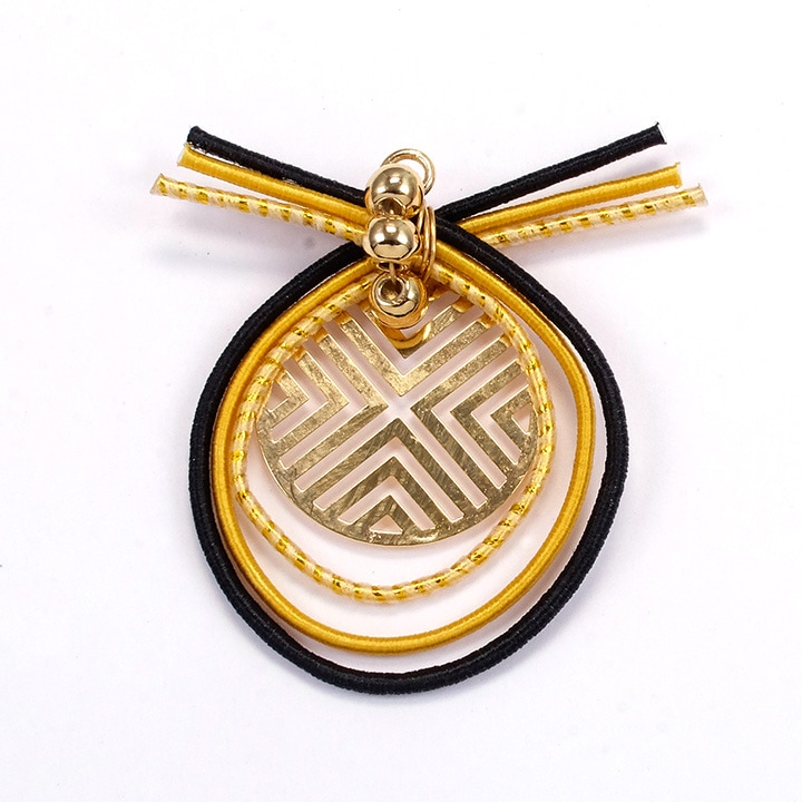 【お買い得品】1輪水引×和柄メタルプレート ゴールドカン付 ブラック 1ヶ