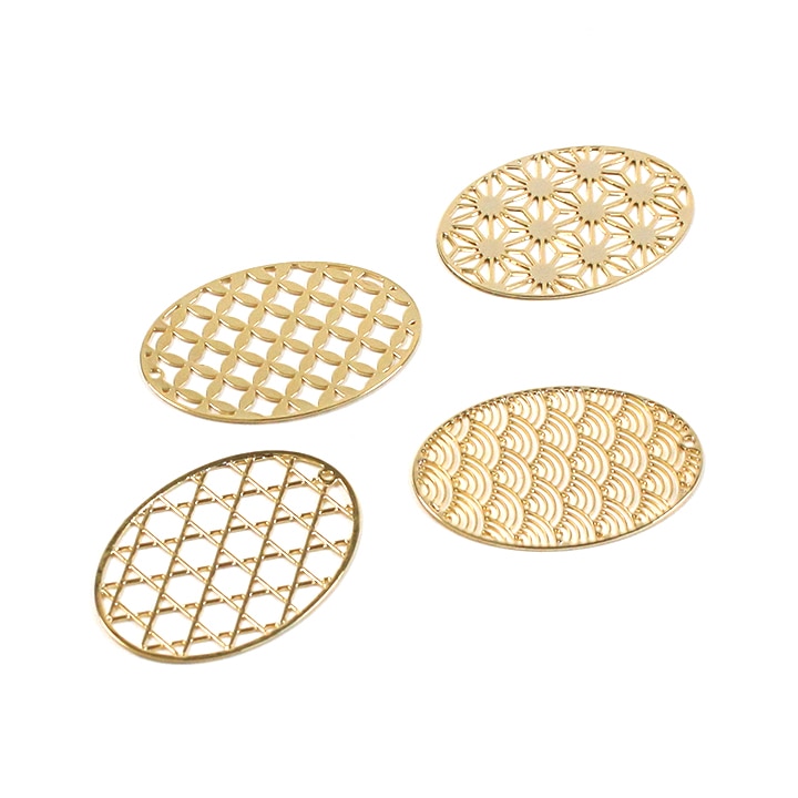 【お買い得品】和柄透かしパーツ オーバル 25×17mm ゴールド 2ケ入