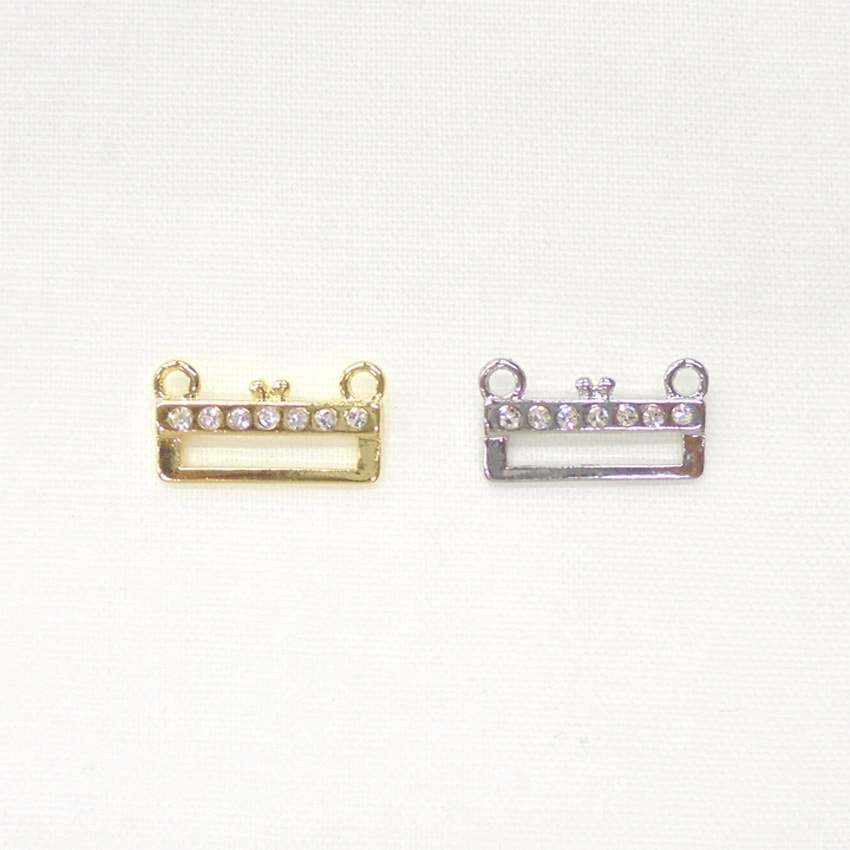 ラインストーン付き がまぐちステッチ金具 #102R(カン2個) ゴールド・シルバー