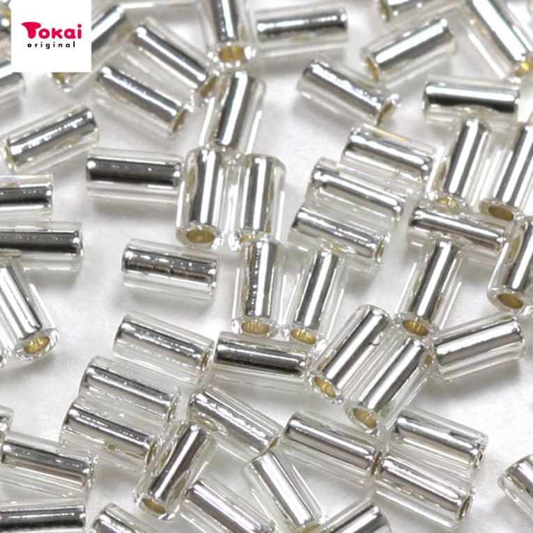 マミーの四季 グラスビーズ 竹&ツイスト&六角 一分竹 銀メッキ col.21クリア