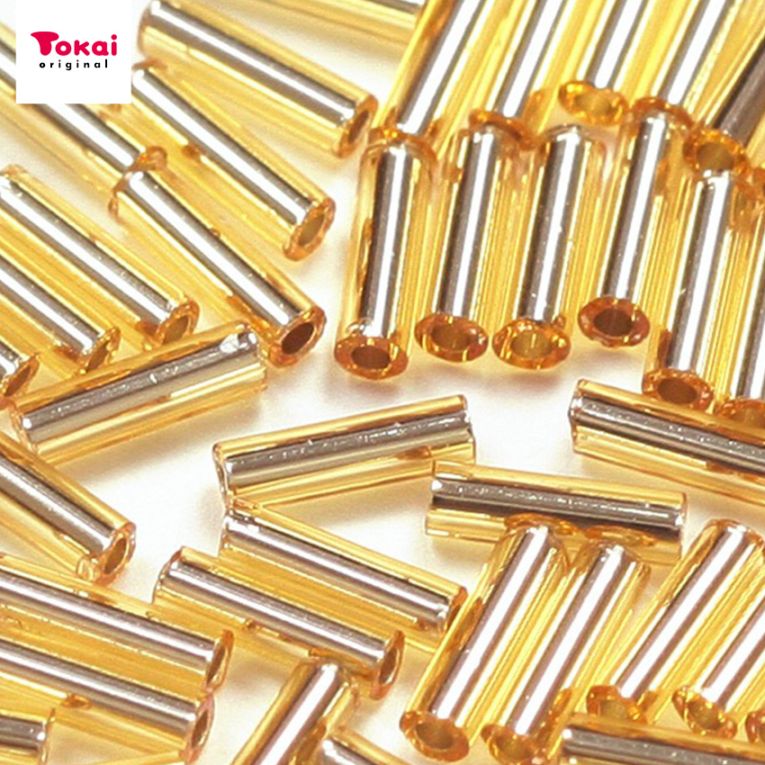 マミーの四季 グラスビーズ 竹&ツイスト&六角 二分竹 銀メッキ col.22茶金