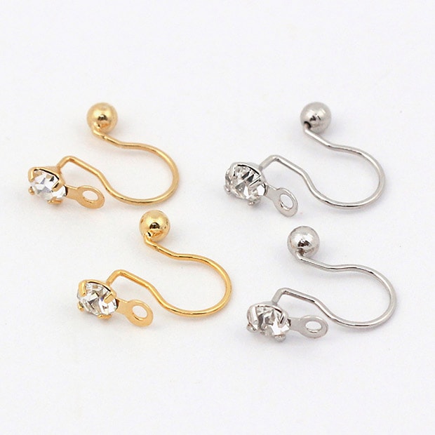 ビーズ　アクセサリー金具　3mm石付きカン付き ノンホールピアス G・S
