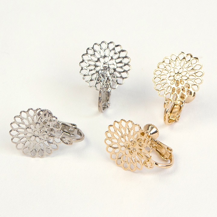アクセサリー金具 スカシパーツ付き イヤリング 金具 円 15mm カン付き