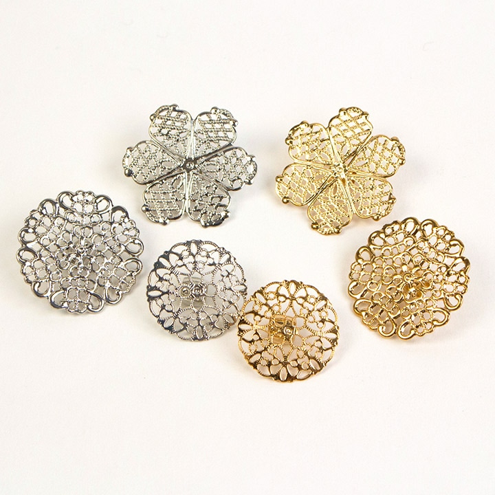 アクセサリー金具 スカシパーツ付き ヘアゴム パーツ 円 花 20mm