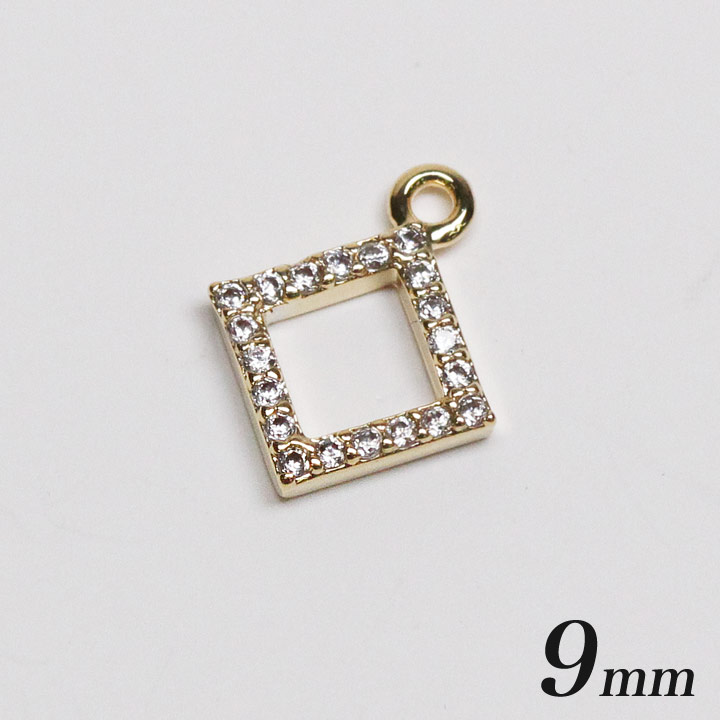 チャーム石付き四角フープ 9mm ゴールド