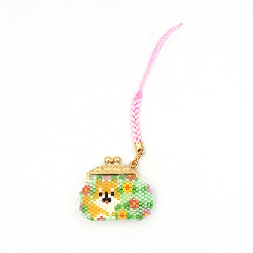 ビーズキット　京・レトロ 花柄どうぶつ がまぐち根付け 花といぬ