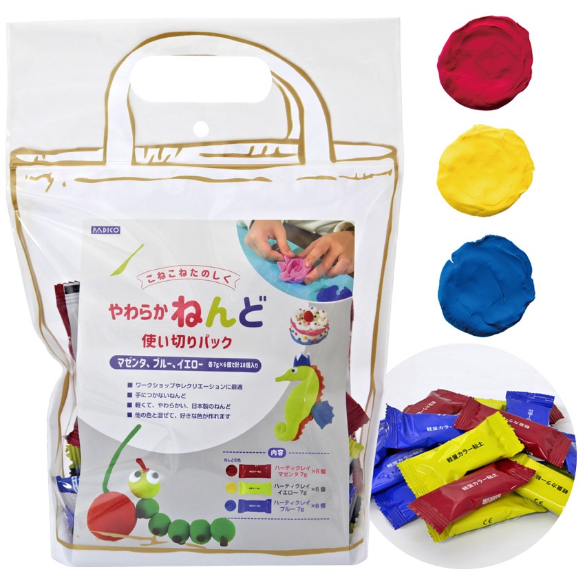 やわらかねんど使い切りパック 3色アソート 7g×18個(各色6個)