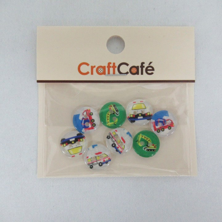 CraftCafe デジタルボタン 11.5mm 8個入り 乗り物アソート