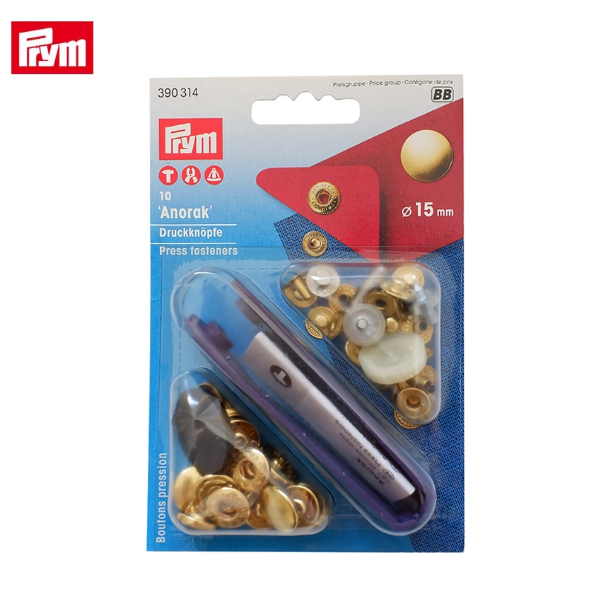 Prym プリム 脱着しやすい アノラックスナップ 15mm G ゴールド 10組 取付けコマ付き 390314 