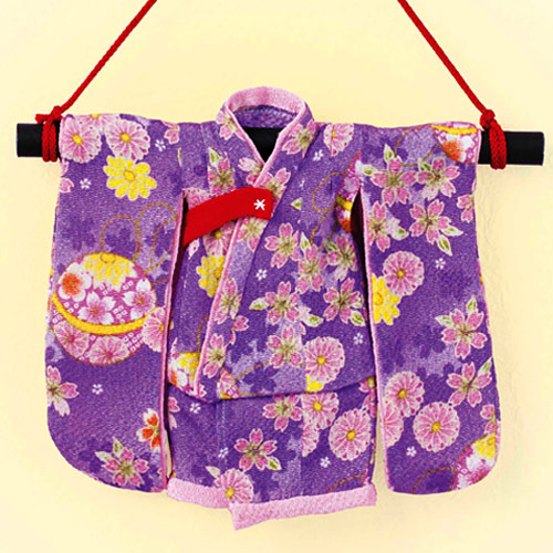 クラフト　和調手芸　ちりめんキット ミニチュア着物 京ちりめん ミニ着物 (紫)
