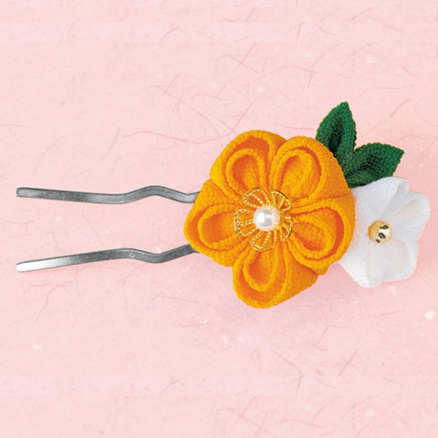 京ちりめん つまみ細工 お花のかんざし 黄