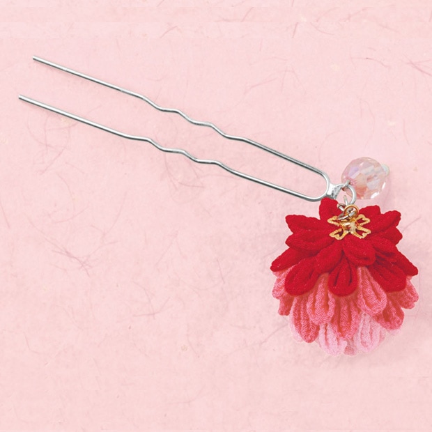 京ちりめん つまみ細工 くす玉のかんざし 赤