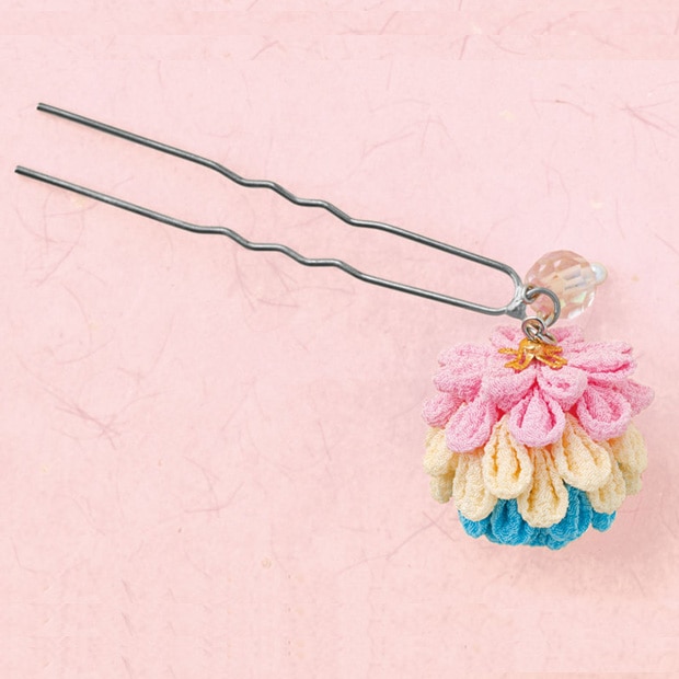 京ちりめん つまみ細工 くす玉のかんざし パステル