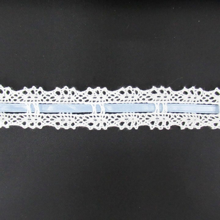 リボン通しトーションレース R-0009 WH×SAX (50cm単位)