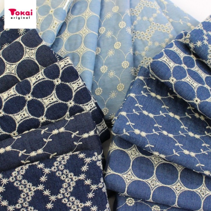 【お買い得品】デニム刺繍 アソート 2-651 50×60cm (カットクロス)