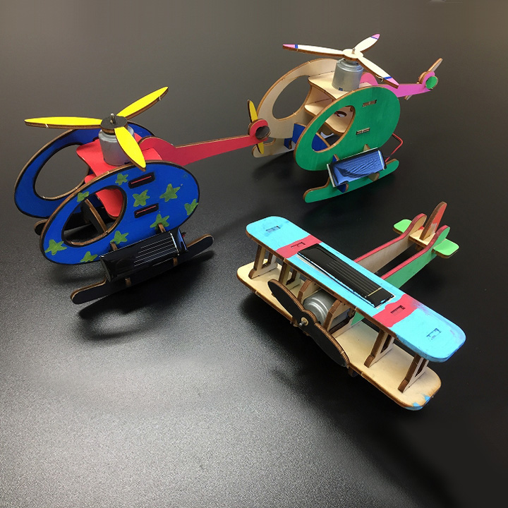 木で作るソーラー工作キット 飛行機/ヘリコプター