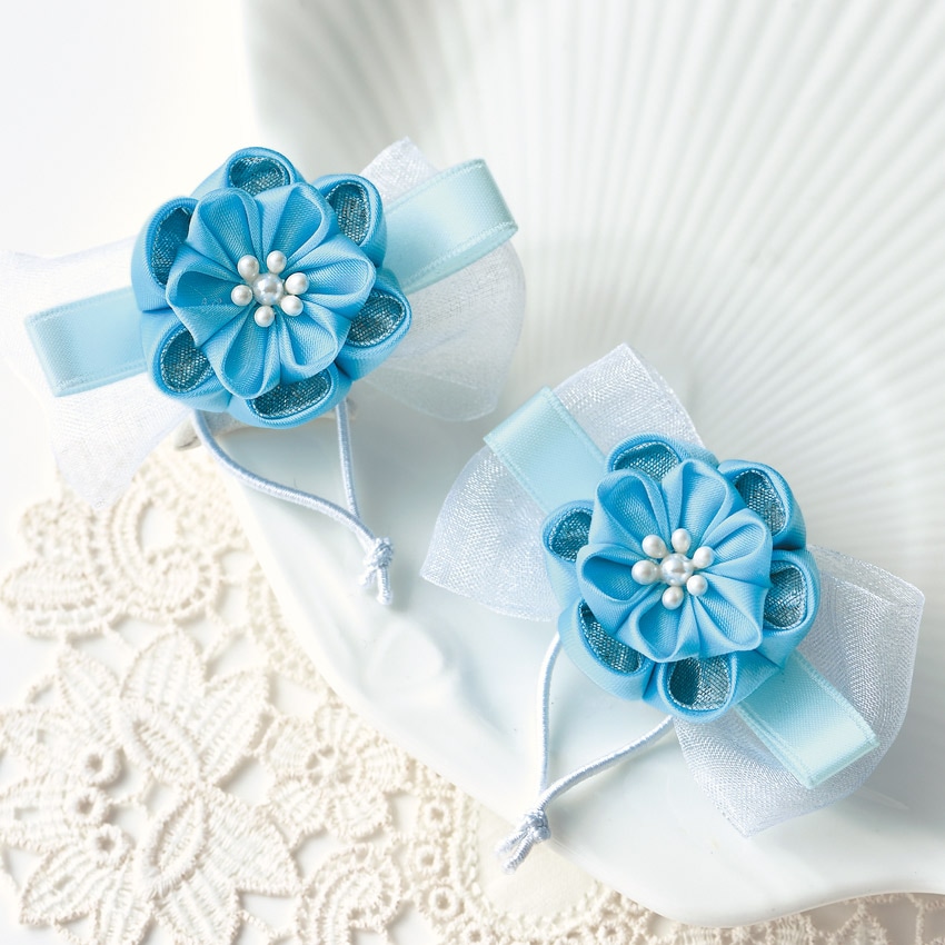 モダンにおでかけ つまみ細工 キット ヘアゴム LH-475 ブルー 2個