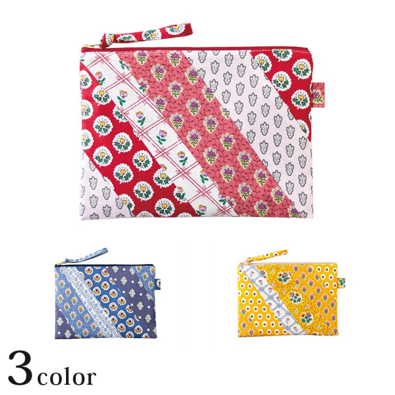 ソレイアード バイアス使いのパッチワークキット フラットポーチ S ブルー/イエロー/レッド