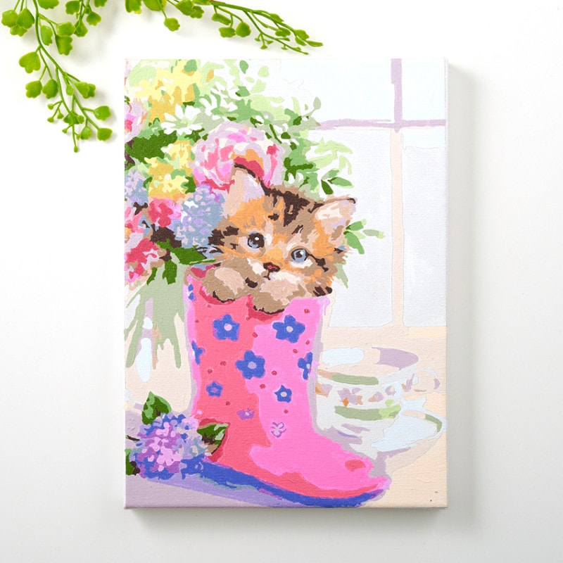 ぬりえ「私のアート時間」 長靴と子ねこ B5