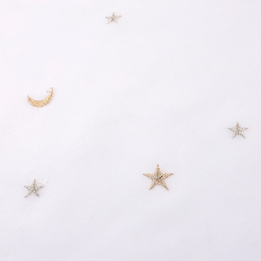 刺繍レース 月と星 ウォッシャブル (50cm単位)