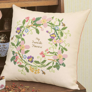 手刺繍入あずき/小豆のアイピロー【フラワーリース】 クロスステッチキット オリムパス 青木和子 クッション フラワー