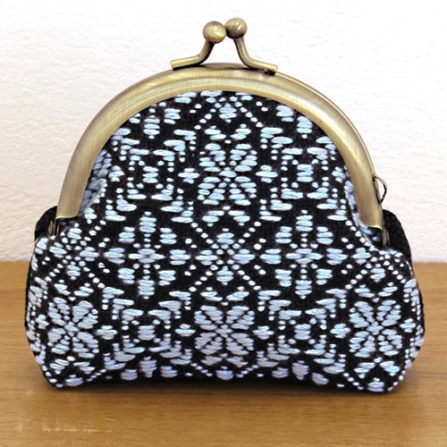 オリムパス こぎん刺しキット がま口ポーチ 丸型(黒)