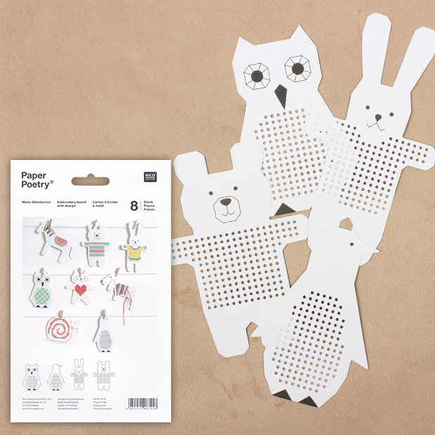 刺しゅう　用具・用品　ベース　ペーパーポエトリー　RICO　動物 B(白)　8ピース