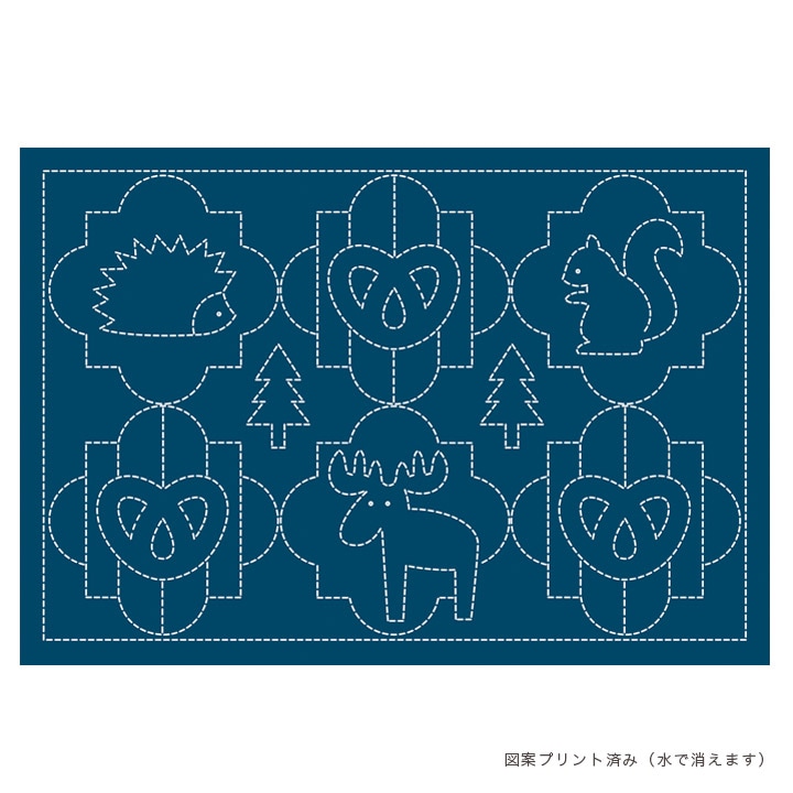 刺しゅう　刺しゅう布　オリムパス　刺し子布　印刷済み布パック　北欧モチーフのランチョンマット 森の動物クッキー 