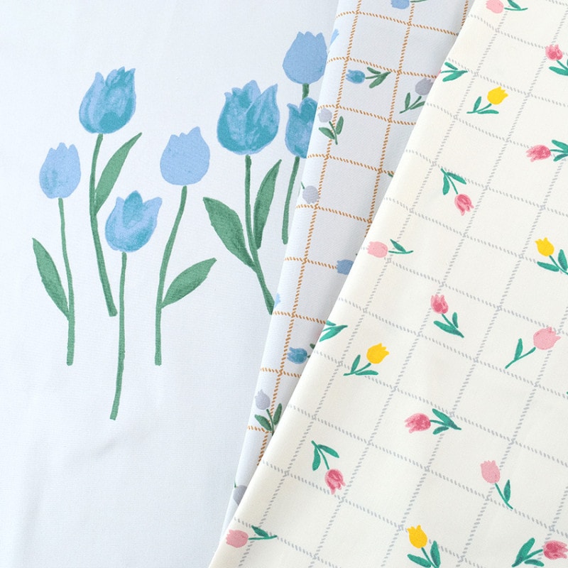 パネル柄 チューリップ オックス(カットクロス)