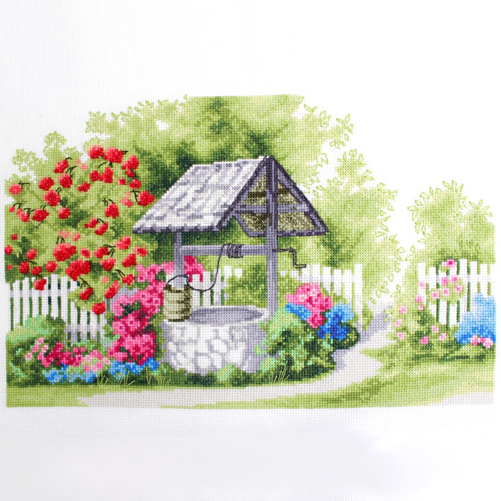 刺繍 輸入キット Charivna Clear well クリアな井戸のある風景