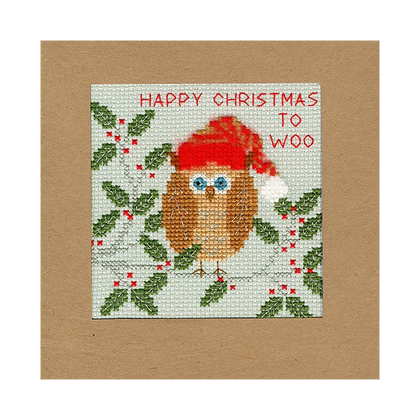 輸入刺しゅうキット Bothy Threads(ボシースレッズ) Xmas Owl クリスマスフクロウ カードフレーム付き クロスステッチキット