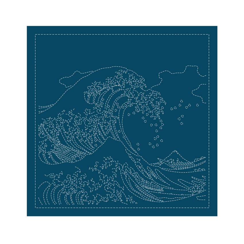 刺し子キット オリムパス 花ふきん 葛飾北斎 富嶽三十六景 神奈川沖浪裏 藍 H-2094 日本製