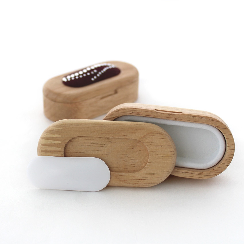 白木小物入れ 楕円 内径5×2／外径8.5×4cm 鏡付き 白台座付