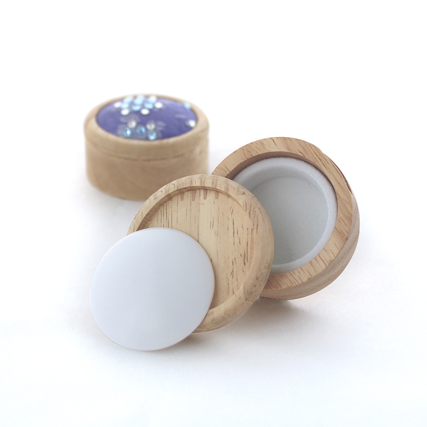 白木小物入れ 丸 小 内径4／外径5cm 鏡付き 白台座付