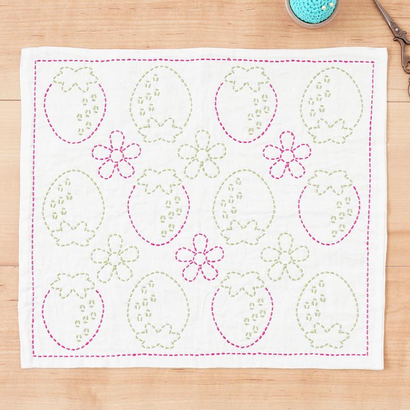 刺し子キット ふきん 白 ＜いちご＞ 3541UV10314-1 日本製 約30×34cm