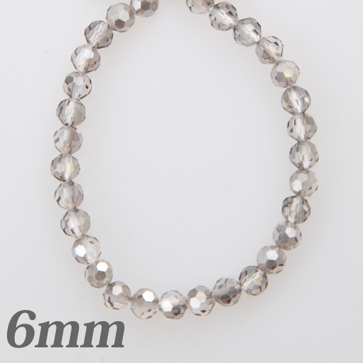 ガラスビーズ　ラウンドカットブラックダイヤモラウンド6mm 約30個入り