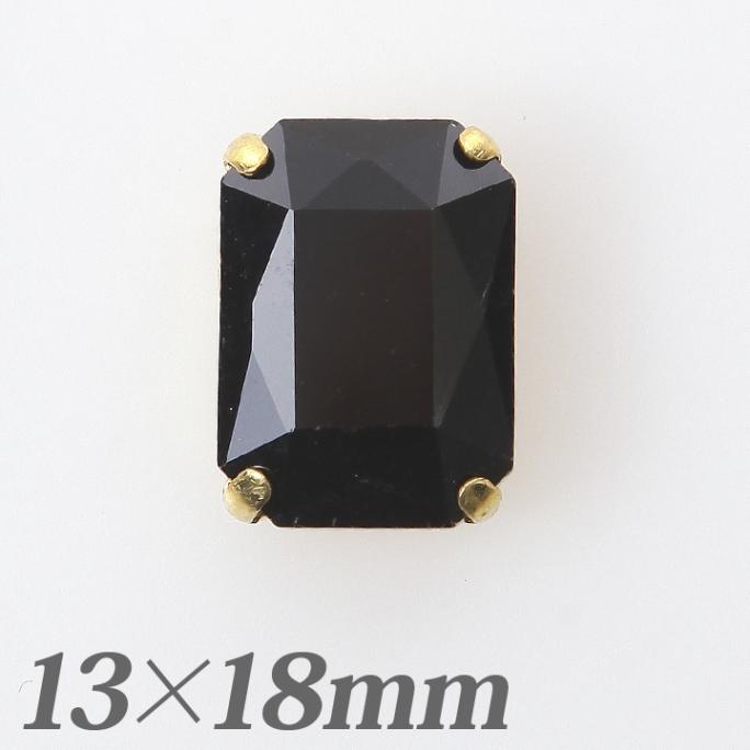 【お買い得品】爪付ガラスビジュースクエア13×18mm　ジェット×ゴールド2個入り