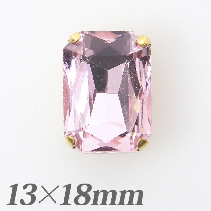 爪付ガラスビジュースクエア13×18mm　ローズ×ゴールド2個入り