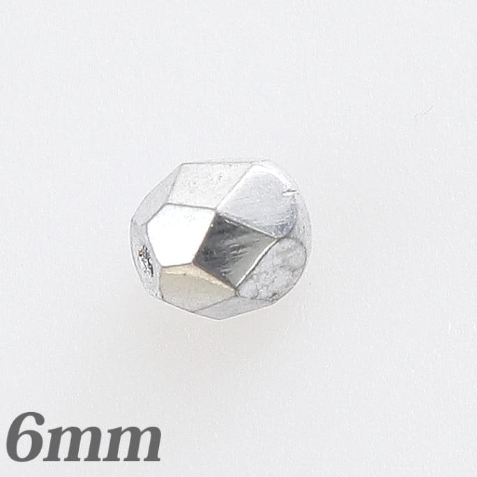 チェコガラスビーズ　ファイヤーポリッシュ6mmシルバー20粒入