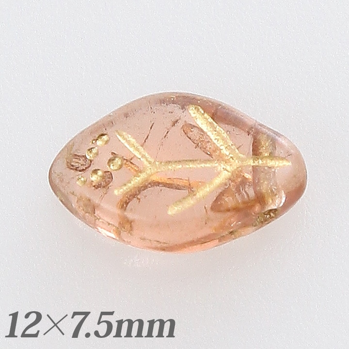 チェコガラスビーズ　リーフ(横穴)12×7.5mm ロザリン×ゴールド