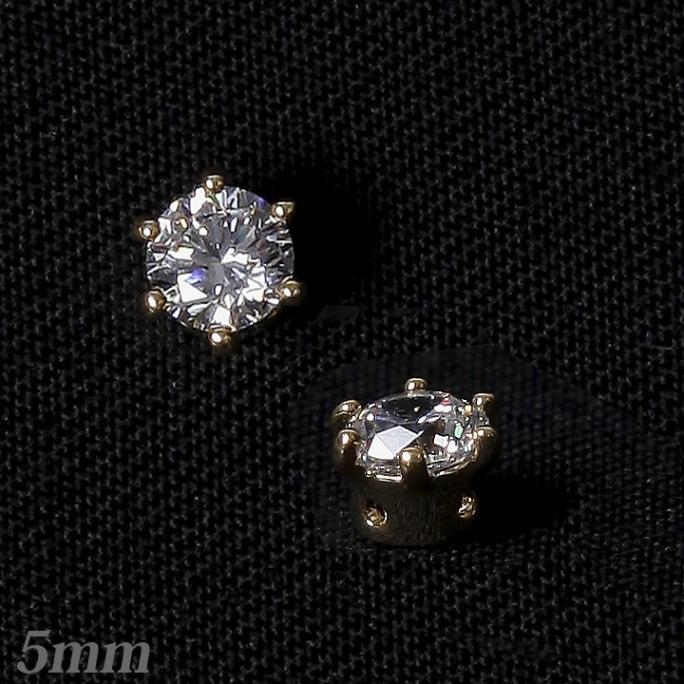 爪付きキュービックジルコニア丸5mm クリスタル　ゴールド 2個入り