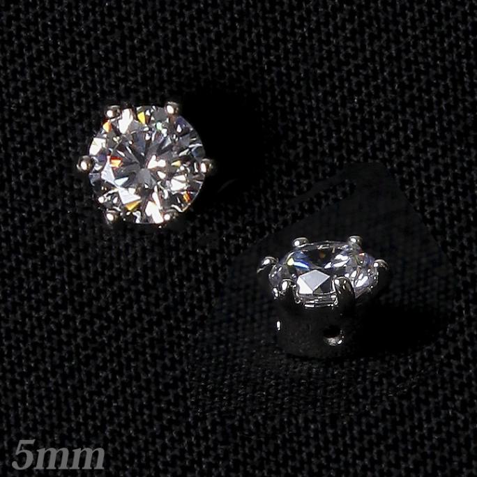 爪付きキュービックジルコニア丸5mm クリスタル　ロジウムカラー 2個入り
